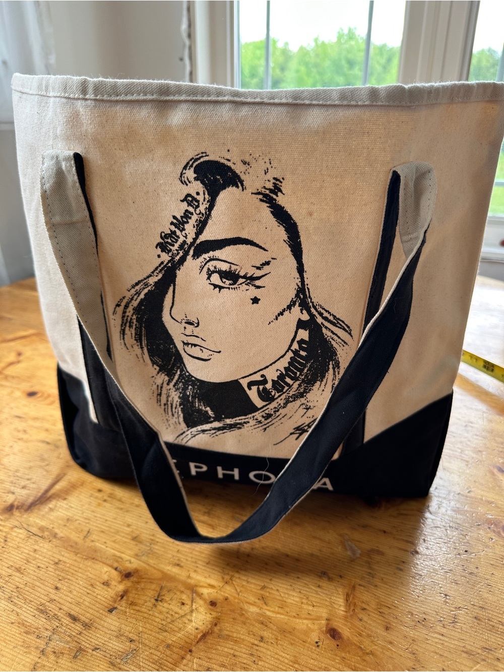 Sephora Black & Cream Canvas Tote Bag with Graphic Print Toronto themed